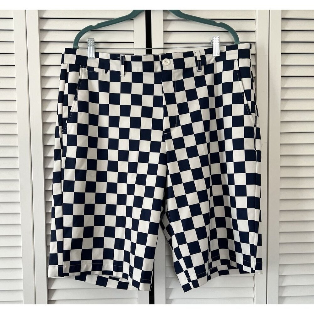 LESMART • Men's Navy Blue & White Checkerboard Check‎ Golf Shorts Size 38